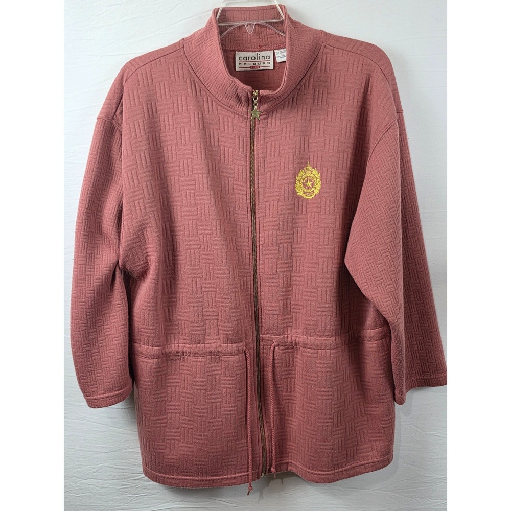 Carolina Colours Plus Pink Basketweave Zip Up Jacket Mock Neck Crest Star Pull